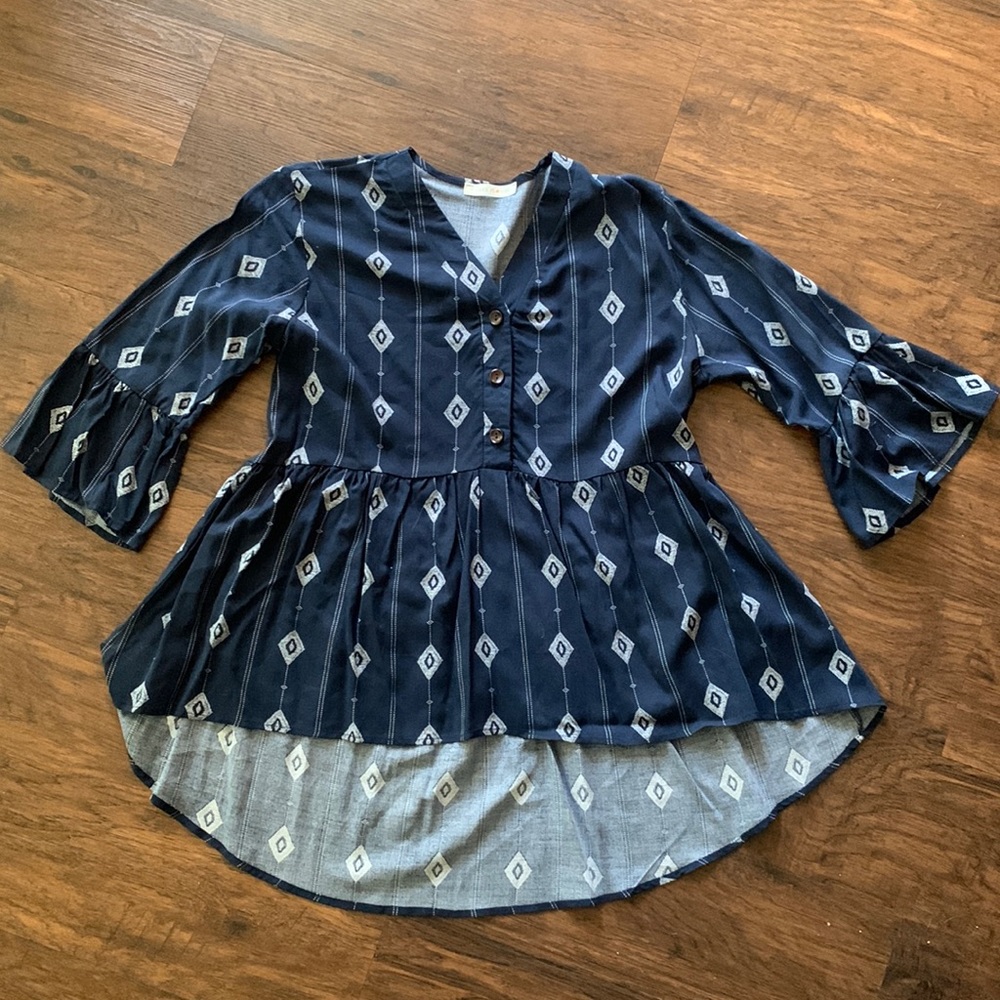 Navy Button Down Blouse